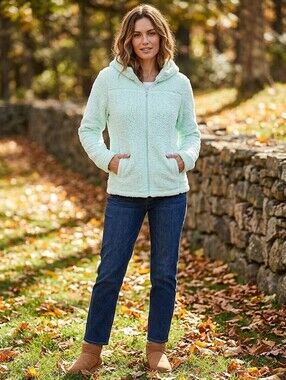 Women's Mint Sherpa Zip-Up Hooded Teddy Jacket